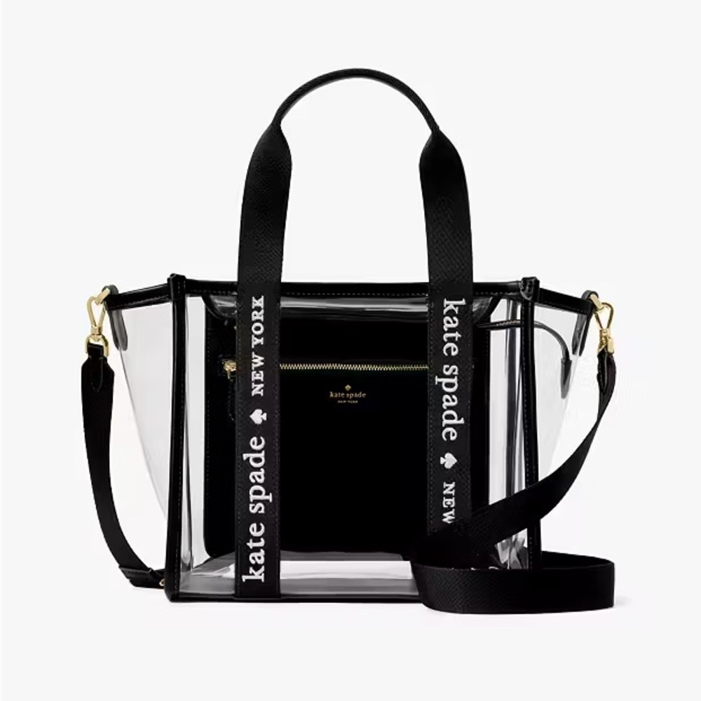 Kate Spade Kip Clear Tote Bag: Small - Stadium-approved Clear PVC & Black Tote